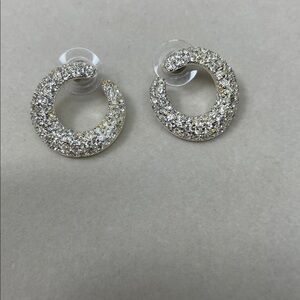Napier Silver and Rhinestone Post Hoop Earrings